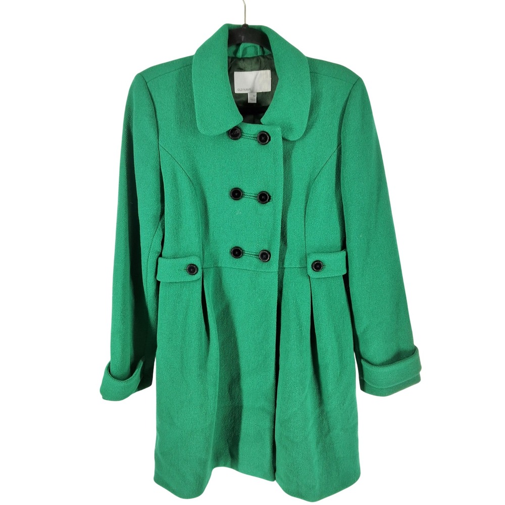 Old Navy Green Wool Blend Double Breasted Pleated Pea Coat Medium M